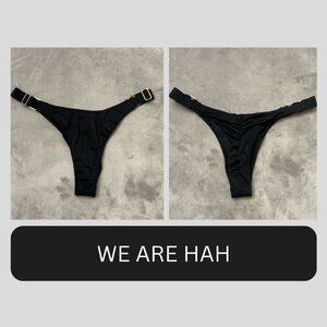 New! We Are HAH Black High Cut Adjustable String Thong Bikini Bottom